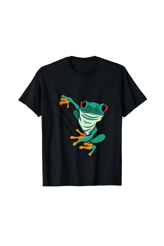 Funny Red Eyed Tree Frog Climbing Exotic Amphibian Rain Forest Unisex T-Shirt, S-5XL