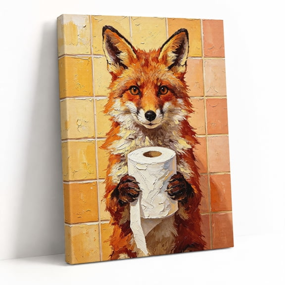 Funny Red Fox Holding Toilet Paper Painting Canvas Wall Art - 8x10in