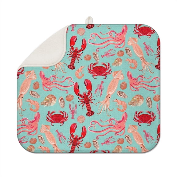 Funny Red Lobster Marine Sink Drying Pad - Quick-Dry Microfiber Dish Drying Mat, Multipurpose Heat Resistant & Scratch-Proof Counter Mat, 18"x16"