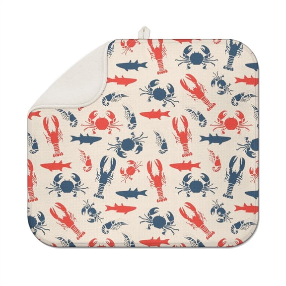 Funny Red Lobster Marine Sink Drying Pad - Quick-Dry Microfiber Dish Drying Mat, Multipurpose Heat Resistant & Scratch-Proof Counter Mat, 18"x16"
