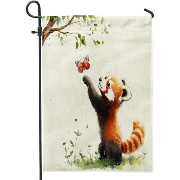 Funny Red Panda Garden Flag 12 In X 18 In Double Sided Canvas Outdoor Decorative Red