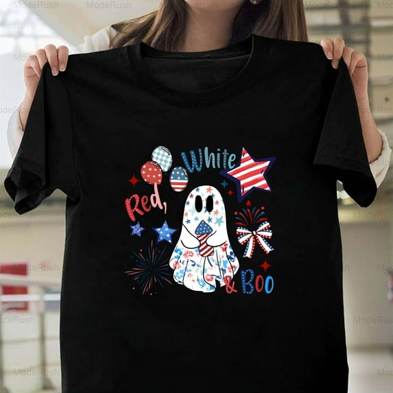 Funny Red White And Boo Summerween 4th Of July Patriotic New Unisex T-Shirt, up to size 5XL