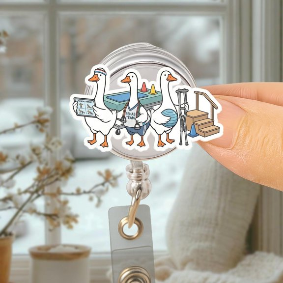 Funny Rehab Team Badge Reel, Goose Physical Therapy ID Holder, Cute Medical Badge Reel, Healthcare Worker Gift