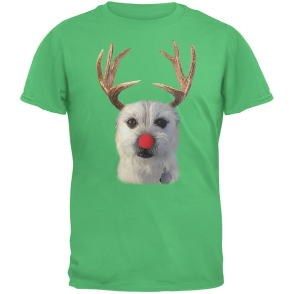 Funny Reindeer Dog Ugly Christmas Sweater Green Adult T-Shirt