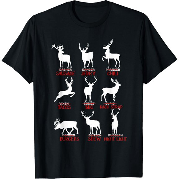 Funny Reindeer Hunting Meat Cuts Unisex Holiday Graphic Tee