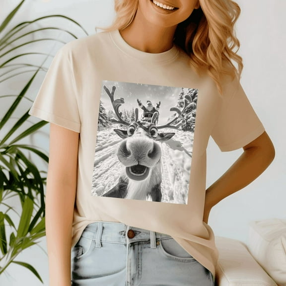 Funny Reindeer Selfie Christmas, Retro Christmas Shirt, Xmas TShirt, Cute Santa Claus Holiday, Merry Christmas Gift