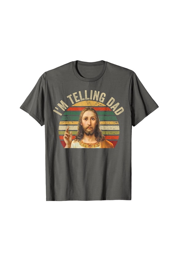 Funny Religious Graphic T-Shirt with 'I'M TELLING DAD' Meme for Lighthearted Faith-Based Humor