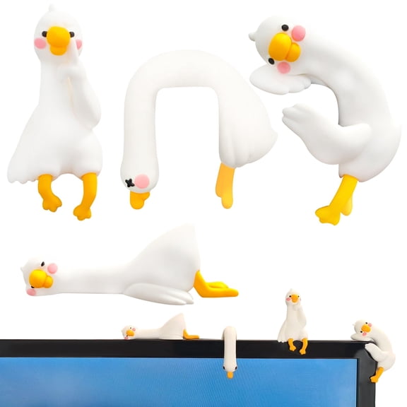 Funny Resin Goose Figurines 4-Pack, Cute Mini Resin Goose Desk Decor Set with Adhesive Backing Adorable Animal Statues for Car Dashboard, Computer Monitor, Office & Home Gifts