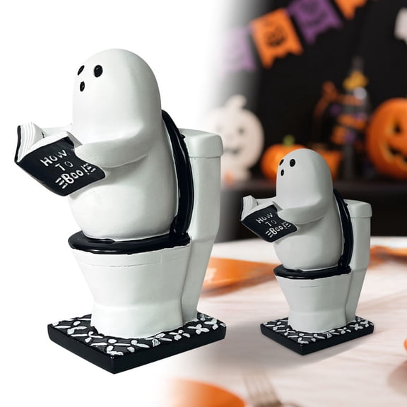 Funny Resin Mini Figurine Man Reading On Toilet Bathroom Desk Shelf Novelty Halloween Tabletop Ornament