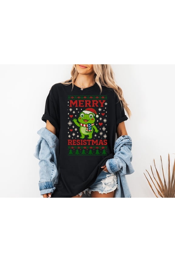 Funny Resistmas Frog Retro Ugly Christmas T-Shirt | Political Xmas Shirt