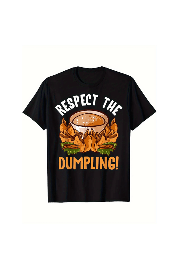 Funny "Respect The Dumpling" Crab Rangoon Chinese Food Graphic T-Shirt Men's Soft and Comfortable 100% Cotton Short-Sleeved T-Shirt for Daily Use, Home, Travel, and Fitness