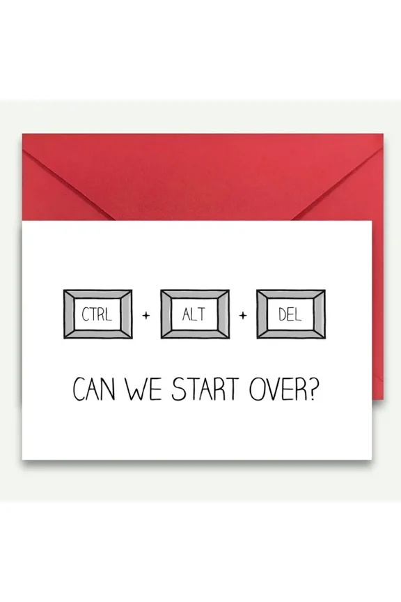 Funny Restart Greeting Card  CTRL + ALT + DEL Design  Blank Inside with Envelope  Perfect for Apologies, Friendships, or New Beginnings