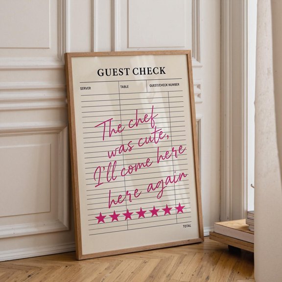 Funny Restaurant Art Print, The Chef Was Cute, Retro Guest Check, Kitchen Décor Poster Unframed Paper Print