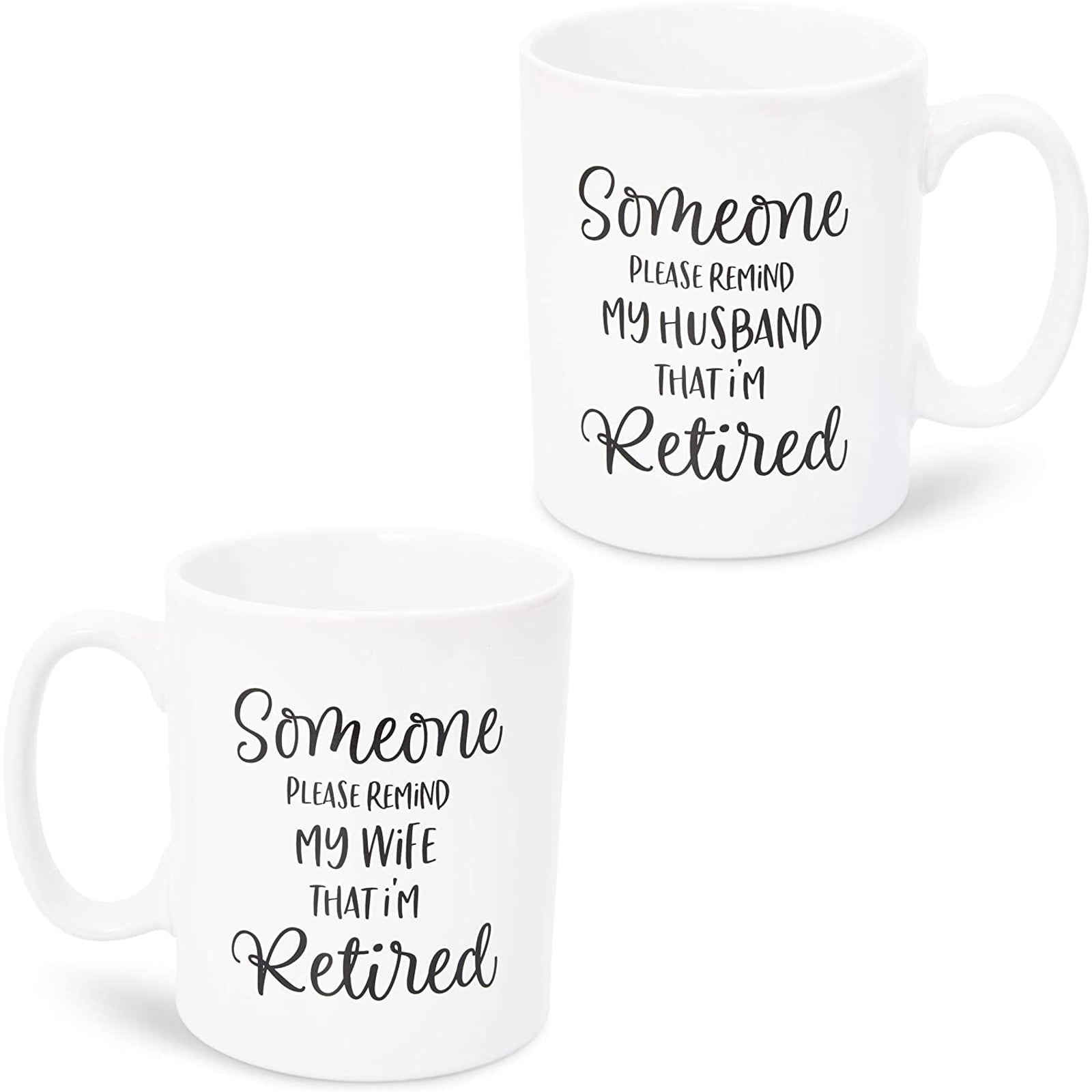 Funny Retirement Coffee Mugs, Gag Gift for Husband and Wife (2 Pack
