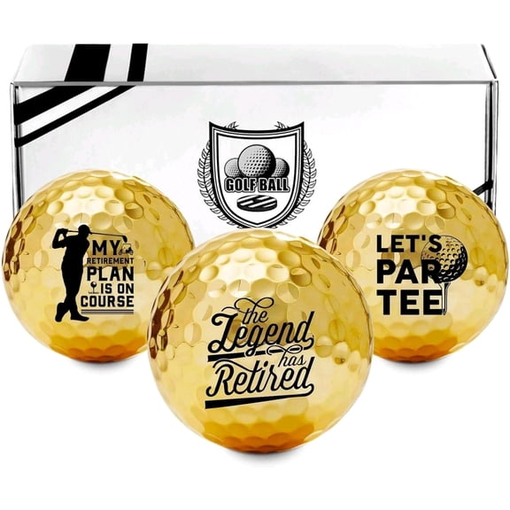 Funny Retirement Gifts Golf Balls Set for Men or Him, Perfect for Dad, Husband, Grandpa, Coworkers, Golfers, Golf Lovers for Birthday & Father's Day - Gold