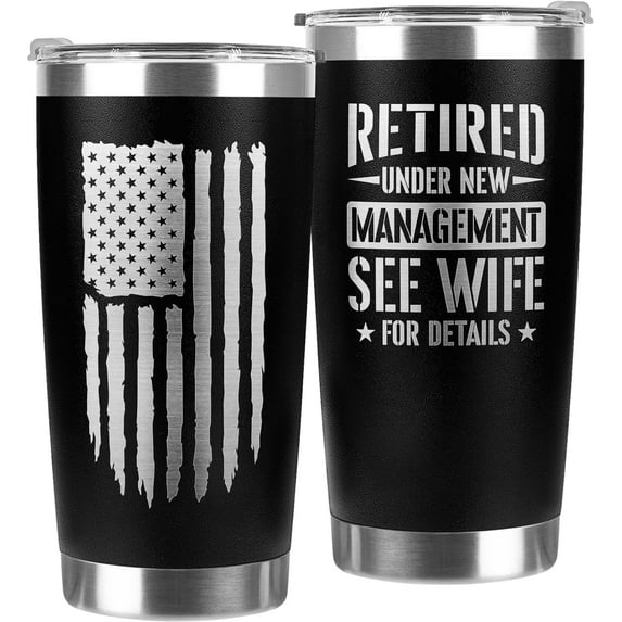 Funny Retirement Gifts for Men 2024 - Retired Under New Management - Farewell Retired Gifts for Him, Best Retirement Gifts for Coworkers, Teacher, Boss, Doctor, Husband, Dad, 20oz Tumbler
