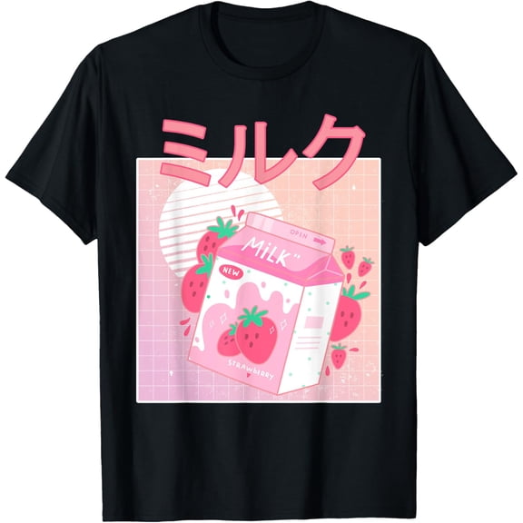 Funny Retro 90s Japanese Kawaii Strawberry Milk Shake Carton T-Shirt