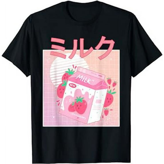 Funny Retro 90s Japanese Kawaii Strawberry Milk Shake Carton T-Shirt