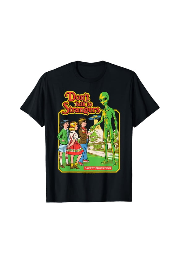 Funny Retro Alien Interaction T-Shirt with Safety Education Message