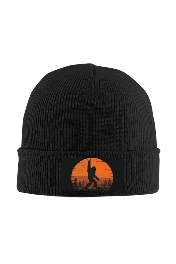 Funny Retro Bigfoot Rock Roll Men Women Knitted Hat Adult Knit Beanie For Fall Winter Knit Hat Cap