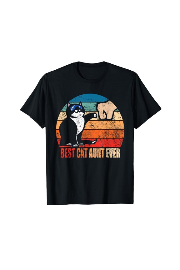 Funny Retro Cat Aunt T-Shirt - Best Cat Aunt Ever Gift for Cat Lovers