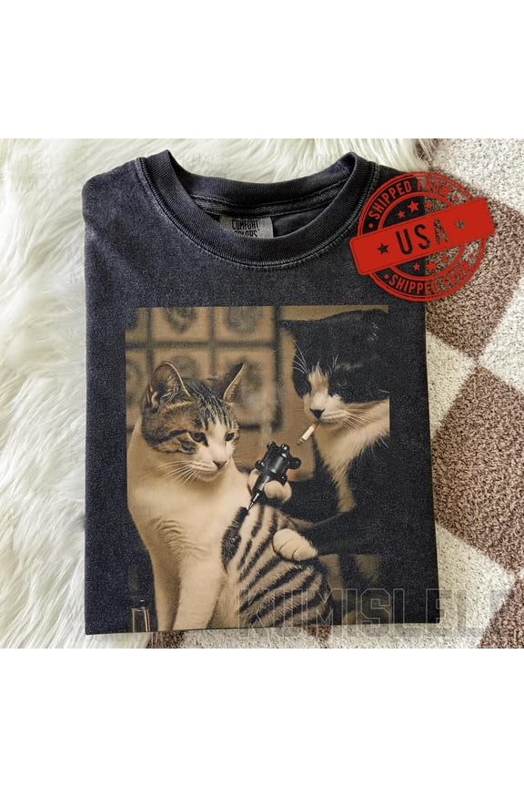 Funny Retro Cat Tattoo Meme Comfort Colors Hoodie for Unique Gift and Dark Humor Enthusiasts