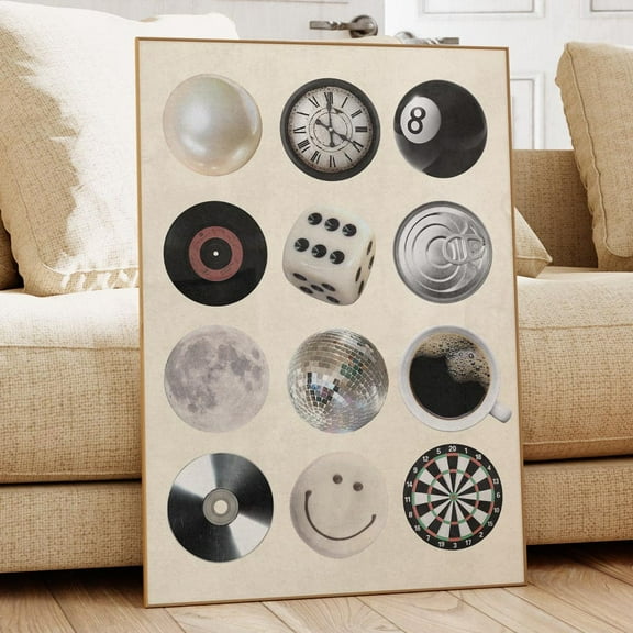 Funny Retro Collage Wall Art, Printable Vintage Poster With Disco, Coffee, Smiley Face | Cool Dorm & Gallery Wall Decor, UNFRAMED-8x12