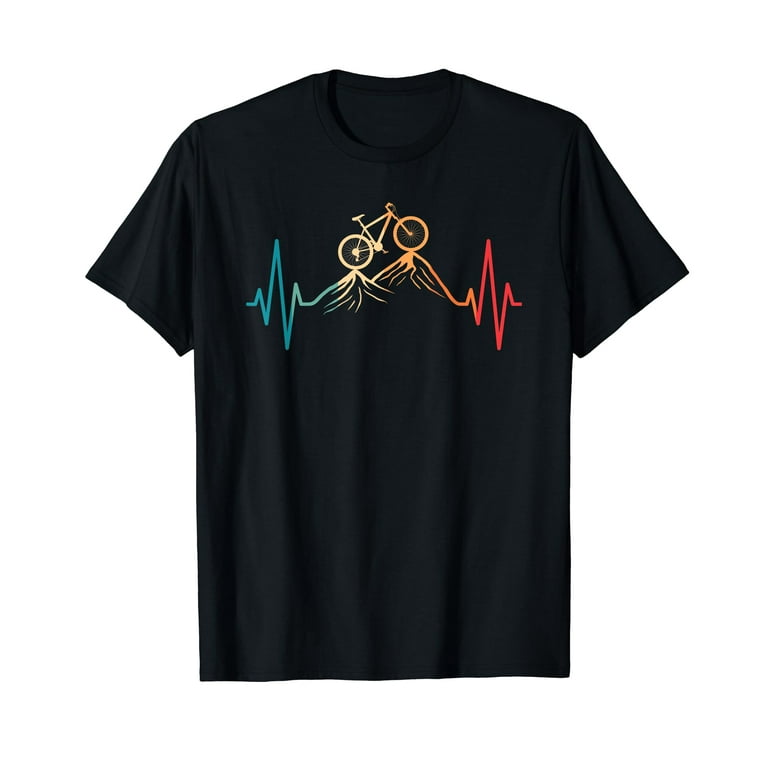 Funny Retro Cycling Heartbeat Bicycle Mountain Bike Biking T-Shirt