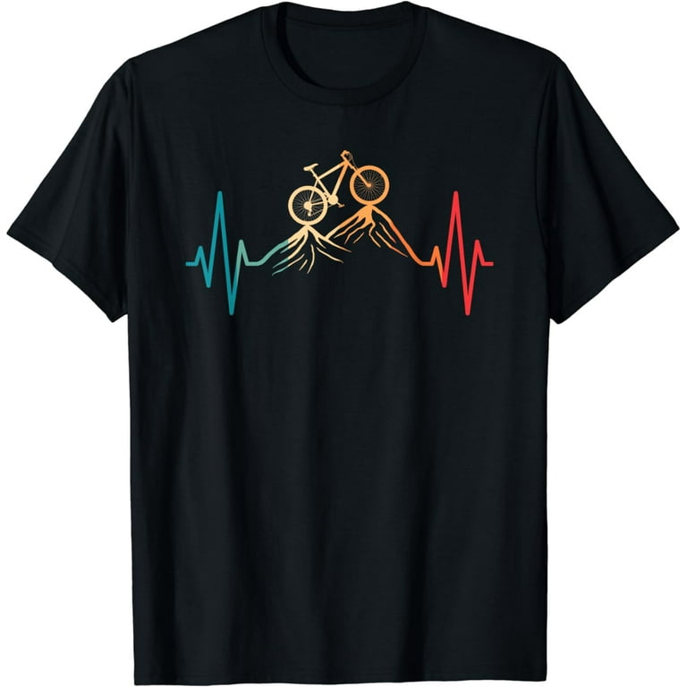 Funny Retro Cycling Heartbeat Bicycle Mountain Bike Biking T-Shirt