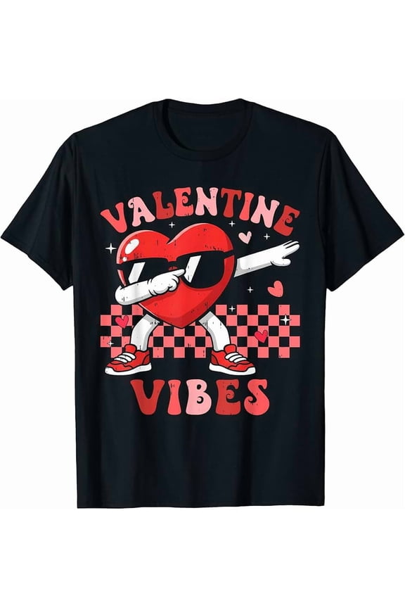 Funny Retro Dab Heart Valentine Vibes Women Men Short Sleeve Tee