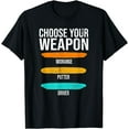 thumbnail image 1 of Funny Retro Disc Golf Choose your Weapon Frisbee T-Shirt, 1 of 3