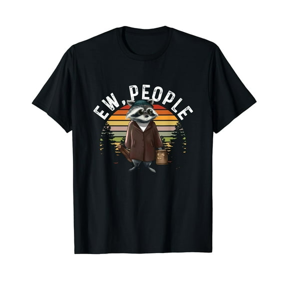 Funny Retro Ew People | Vintage Raccoon | Forest Racoon Cotton T-Shirt Black