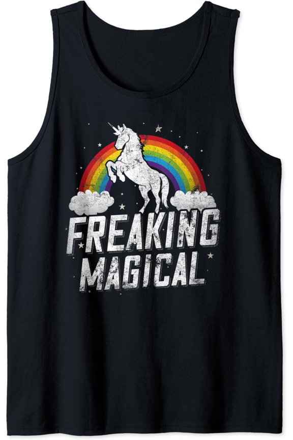 Funny Retro Freaking Magical Adult Unicorn Rainbow Party Tank Top Size S-3XL
