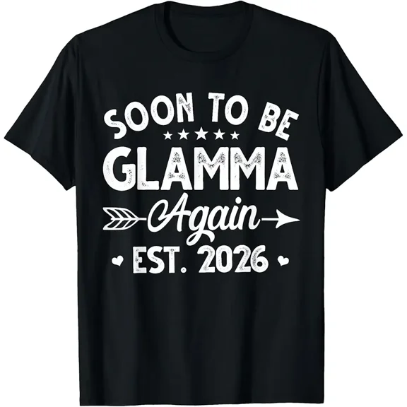 Funny Retro Glamma Again EST 2026 Grandmother Announcement Graphic T-Shirt for Women, Cute Glamorous Grandma Gift Apparel