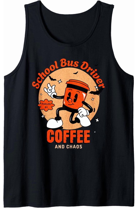 Funny Retro Halloween Coffee And Chaos School Bus Driver Tank Top Size S-3XL