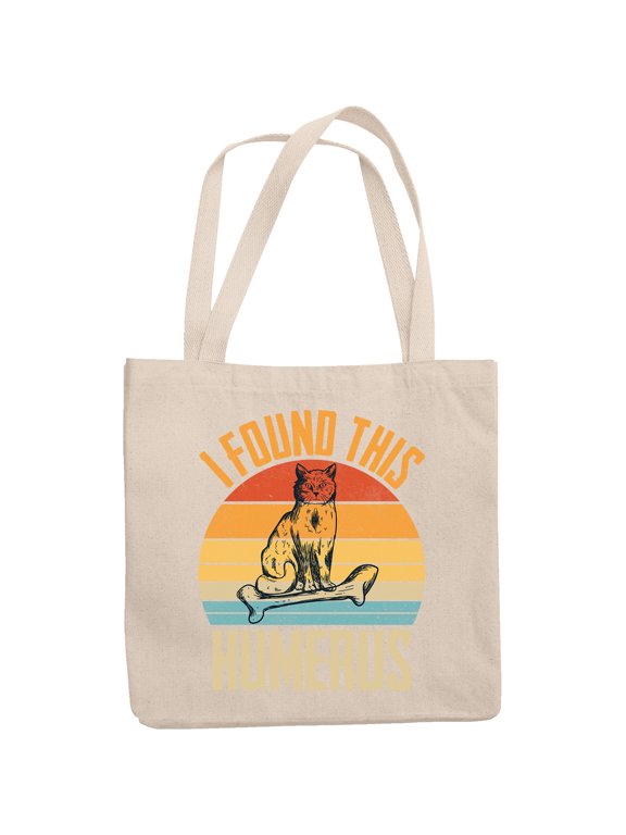 Funny Retro I Found This Humerus feat. a Cat and a Bone, 12oz Canvas Tote Bag