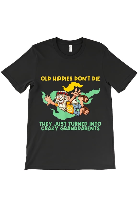 Funny Retro Old Hippies Don't Die Crazy Grandparents Peace Sign Graphic T-Shirt Vintage 70s Style Humor Tee for Men Women
