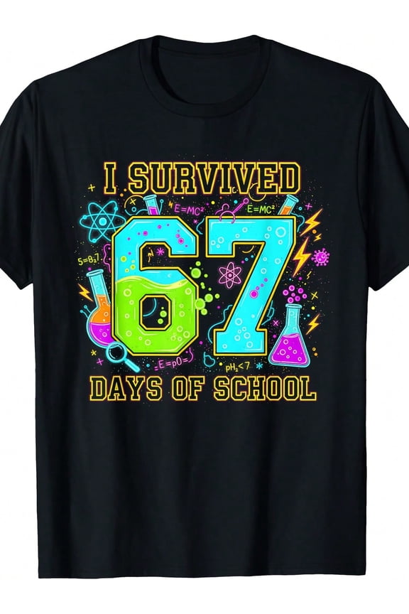 Funny Retro Science 67 Days Of School Unisex Short Sleeve Graphic T-Shirt