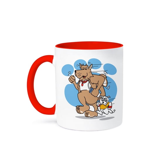 3dRose, Funny Retro Style Cartoon Of Dogs Running Jogging Animal Pet Design, 15oz Two-Tone Red Mug