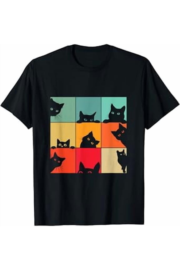 Funny Retro Vintage Curious Black Cat For Cats Lover T-Shirt
