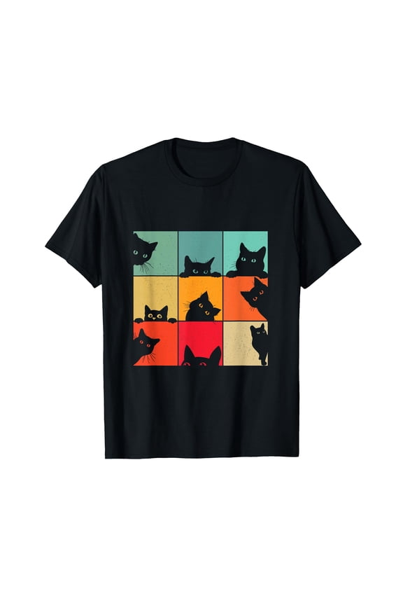 Funny Retro Vintage Curious Black Cat for Cats Lover T-Shirt