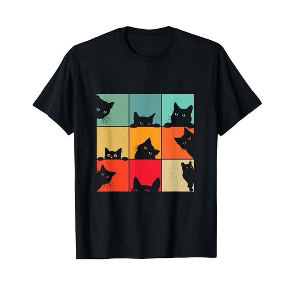 Funny Retro Vintage Curious Black Cat for Cats Lover T-Shirt