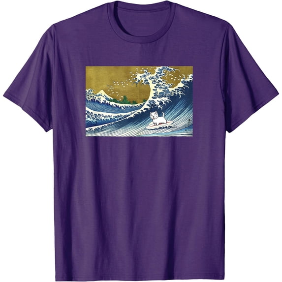 Funny Retro Vintage Surfing a Wave Westie Dog Lover Unisex T-Shirt for Men Women Kids Toddler,Purple Color,Size 4XL