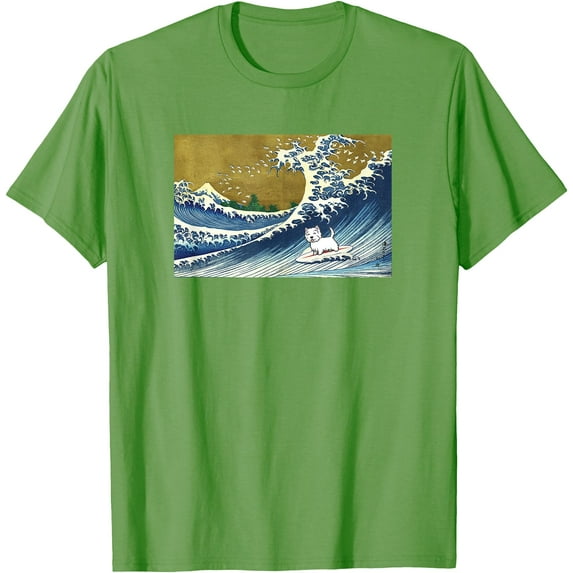 Funny Retro Vintage Surfing a Wave Westie Dog Lover Unisex T-Shirt for Men Women,Lime Color,Size L