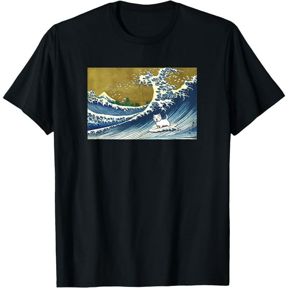 Funny Retro Vintage Surfing a Wave Westie Dog Lover Unisex T-Shirt for Men Women