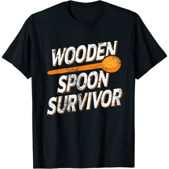 Funny Retro Vintage Wooden Spoon Survivor T-Shirt men and women can wear, black, white, gifts