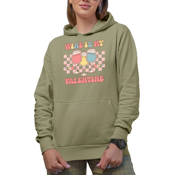 Funny Retro Wine Is My Valentine, Valentine's Day Gift, Sand Hooded Sweatshirt or Hoodie, XL
