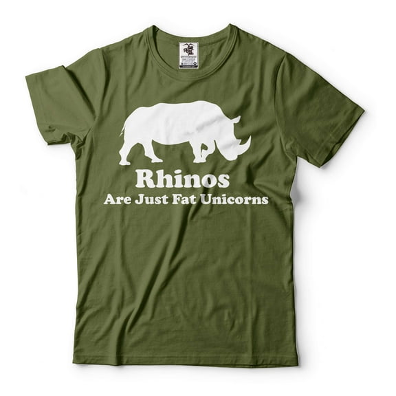 Funny Rhino Shirt Rhinos Are Just Fat Unicorns Shirt Rhino T-Shirt Animal Lover Shirt Animal Shirts (Small Military Green)