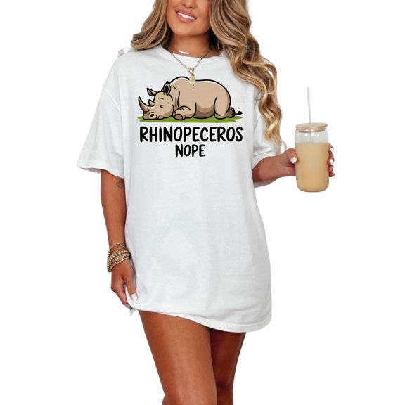 Funny Rhinoceros Shirt, Cute Rhino Lying Down Tee, Animal Lovers T-shirt, Humorous Wildlife Graphic Tee, White Comfort Colors T-Shirt, Small