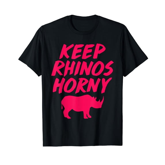 Funny Rhinoceros Silhouette T-Shirt for Animal Lovers, Bold Pink Text on Black